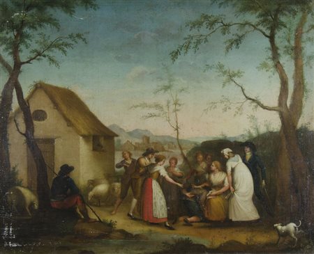 Maestro veneto del XVIII secolo "Scena campestre" cm. 70x100 - olio su tela...