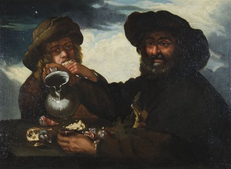 Maestro del XVII secolo "Popolani che mangiano" cm. 77x103 - olio su tela...
