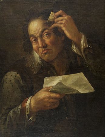 Maestro del XVIII secolo "Popolano che si spidocchia" cm. 70x53 - olio su...