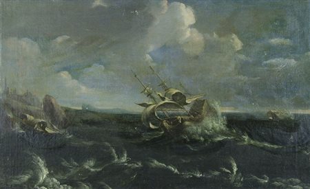 Maestro del XVII secolo "Marina in tempesta" cm. 37x60 - olio su tela...