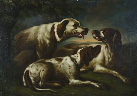 Maestro del XVIII secolo "Cani" cm. 73x101 - olio su tela foderata