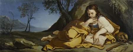 Maestro del XVIII secolo "Maddalena nel paesaggio" cm. 38x93 - olio su tela...