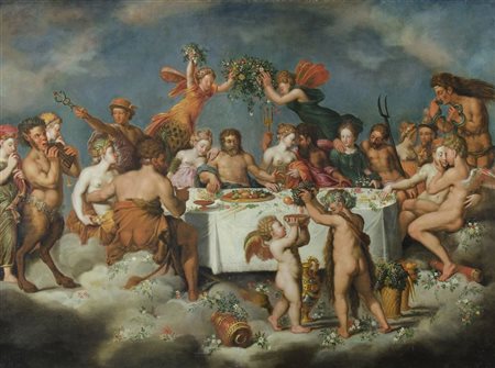 Maestro del XVIII secolo "Convitto degli Dei" cm. 86x116 - olio su tela foderata