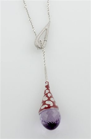 Collana in oro bianco e diamanti, con pendente in smalto rosso e diamanti,...