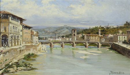 Antonietta Brandeis Miskovitz 1849-Firenze 1926 "Ponte a Firenze" cm. 12x21,5...