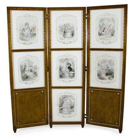 Paravento a 3 ante in legno di rovere con 7 stampe raffiguranti La semaine...