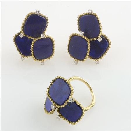 Parure in oro giallo, lapislazzuli e diamanti taglio brillante composta da...