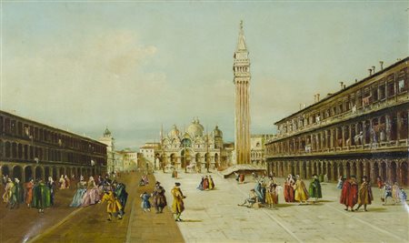 Giovanni De Cal "Personaggi in Piazza San Marco" cm. 42x70 - olio su tela Al...
