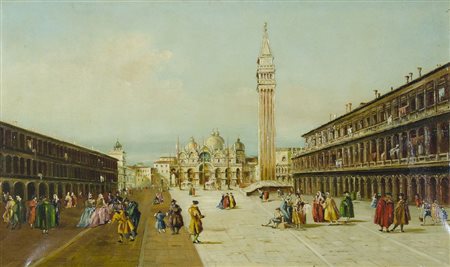 Giovanni De Cal "Personaggi in Piazza San Marco" cm. 42x70 - olio su tela Al...