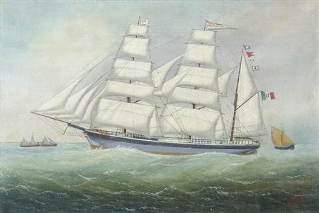 Maestro del XIX secolo "Veliero a tre alberi" cm. 62x92 - olio su tela...