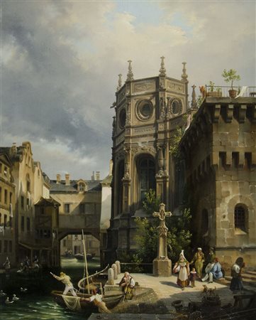 Giuseppe Canella 1788-1847 "Cattedrale di Caen" cm. 74x60 - olio su tela...