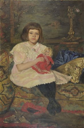 Giorgio Vettor Canella Pittore dell'800 "Ragazza nel paesaggio" cm. 120x80 -...