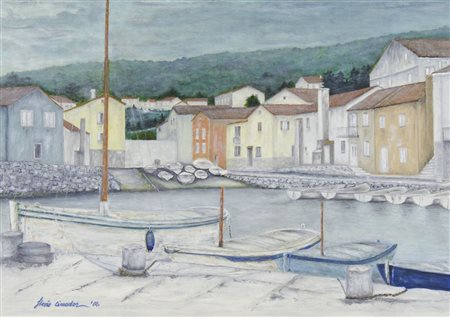 Flavio Cimador Trieste 1940 "Squero in paese" cm. 48x68 - olio su tela su...