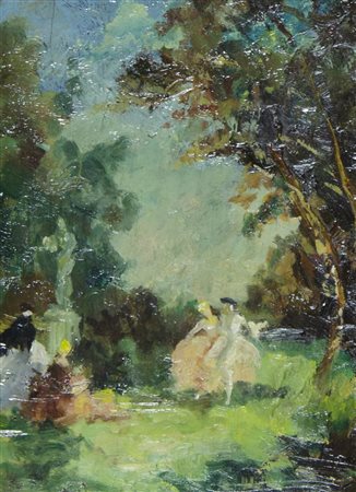 Attribuito a Emma Ciardi 1879-1933 "Ballo a Corte" cm. 28x22 - olio su tavola...