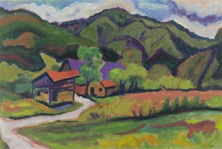 Joze Cesar 1907-1980 "Case nella vallata" cm. 40x60 - tecnica mista su...