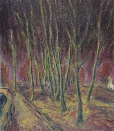 Joze Cesar 1907-1980 "Alberi nel bosco" cm. 55x48 - olio su tavola Firmato b....