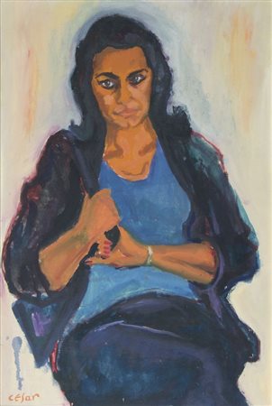 Joze Cesar 1907-1980 "Ragazza" cm. 60x40 - tecnica mista su compensato...