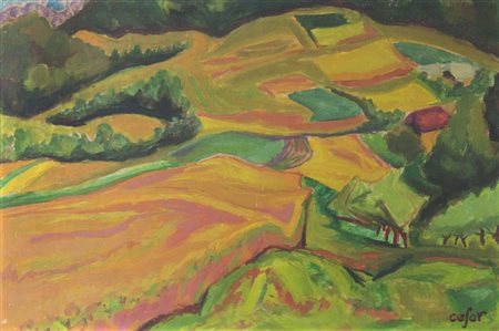 Joze Cesar 1907-1980 "Paesaggio a colori" cm. 40x60 - tecnica mista su...