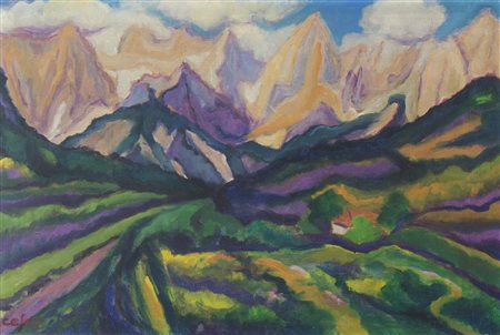 Joze Cesar 1907-1980 "Veduta sulle Dolomiti" cm. 40x60 - tecnica mista su...