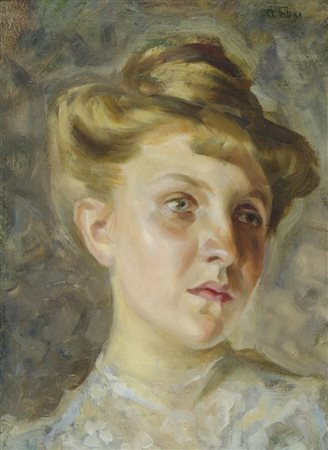 Arturo Fittke Trieste 1873-1910 "Gentildonna" cm. 37x27 - olio su cartone...