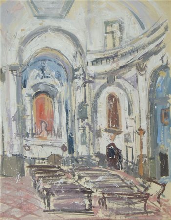 Anton Zoran Music Gorizia 1909-2005 "Interno di chiesa" cm. 60x47 - tecnica...