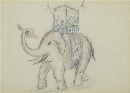 Anton Zoran Music Gorizia 1909-2005 "Piccolo elefante" cm. 25x35 - matite...