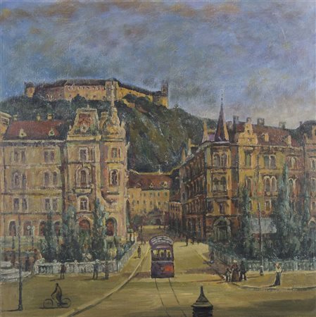Pittore del '900 "Veduta di Ljubljana" cm. 50x50 - olio su tela foderata...