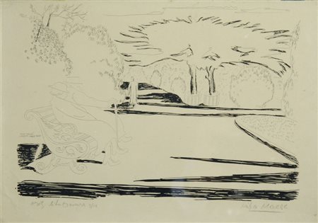 Miha Males 1903-1987 "Hyde Park" cm. 26x37 - incisione Firmato b. a d....