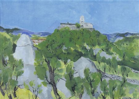 Robert Hlavaty Trieste 1897-Lubiana 1982 "Veduta della Chiesa di Zolla" cm....