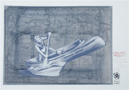 IRWIN "Figura sul mondo" cm. 35x50 - litografia a colori Firma, data 1996 e...