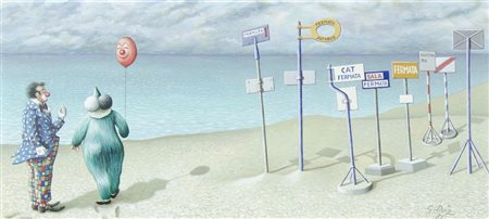 Giovanni Duiz Trieste 1923-2015 "Sulla spiaggia" cm. 30x65 - olio su faesite...