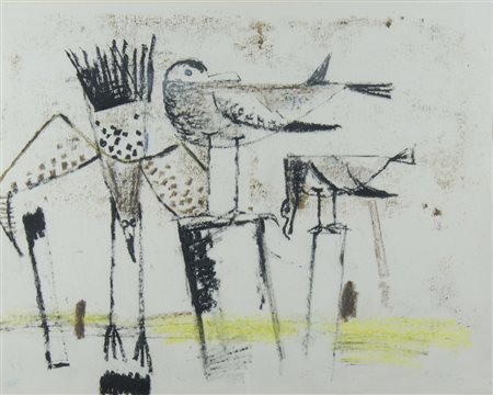 Federico Righi Trieste 1908-1987 "Gabbiani" cm. 42x52 - tecnica mista su...