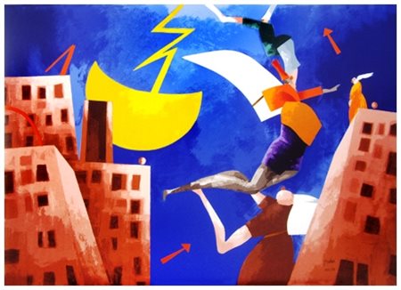 EMILIO TADINI Milano 1927 – Milano 2002 Pace sulla Città 2 Serigrafia a 38...