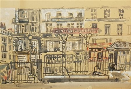 Orfeo Tamburi METROPOLITANA tempera su carta intelata 35x24 1973