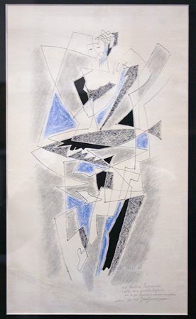 Gino Severini carta 40x23 1959 autentica della figlia su foto