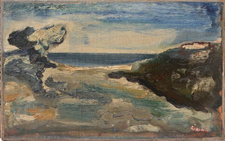 Mario Sironi olio su cartoncino intelata 1950 26x41 Archivio Sironi