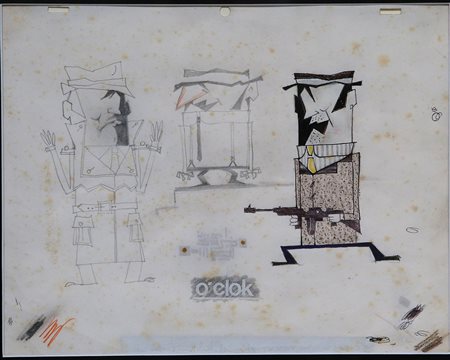 Pino Pascali Killer 22x28 1963 tecnica mista su carta autentica Lodolo