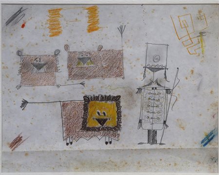 Pino Pascali leone e domatore tecnica mista su carta 22x28 1963 autentica Lodolo