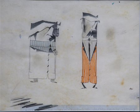 Pino Pascali tecnica mista su carta 22x28 1963 autentica Lodolo