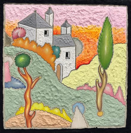 Alinari Luca paesaggio olio su tavola 25 x 25 autentica dell'artista su foto