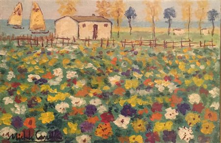 Cascella Michele campo fiorito olio su tela 20 x 30 autentica dell'artista su...