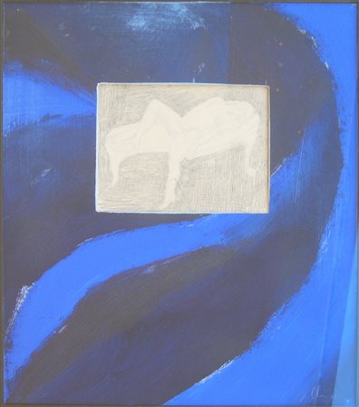 Sandro Chia 1987 Senza titolo tecnica mista disegno collage board numero...