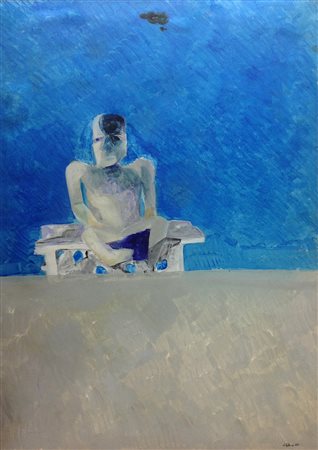 Calabria Ennio 50,5x70,5 tecnica mista su carta intelata 1969 Illustrazione...