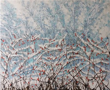 Moreno Pagliari Rosa canina e la neve- Olio su tela 70x90 2017 autentica...
