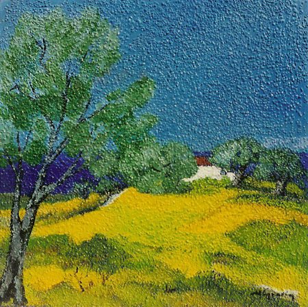 Guerin Michel 40x40 olio su tavola anni ‘90 Le cabanon devant la mer...