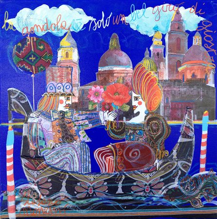 Mancini Stefano 50x50 olio e collage su tela 2012 La gondola è solo un bel...