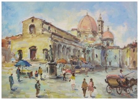 GINO TILI Fiesole 1920 – Firenze 2005 Piazza San Lorenzo Olio su tela 35 x...