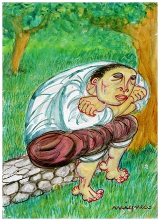 GIUSEPPE MIGNECO Messina 1908 – Milano 1997 Senza titolo Olio e t.m. su carta...