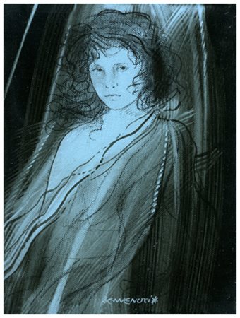 RICCARDO BENVENUTI Lucca 1939 Racconto 1977 Olio su tela 24 x 18. Firma in b....