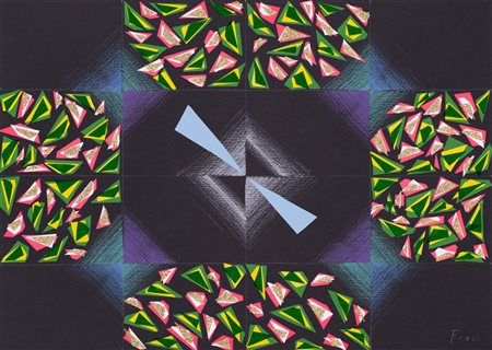 ENNIO FINZI (1931)Senza TitoloTecnica mista e collage su cartoncino nerocm...